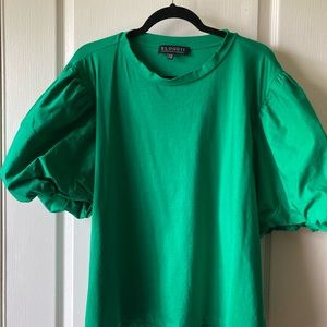 Mixed media puffed sleeve fashion T-shirt.